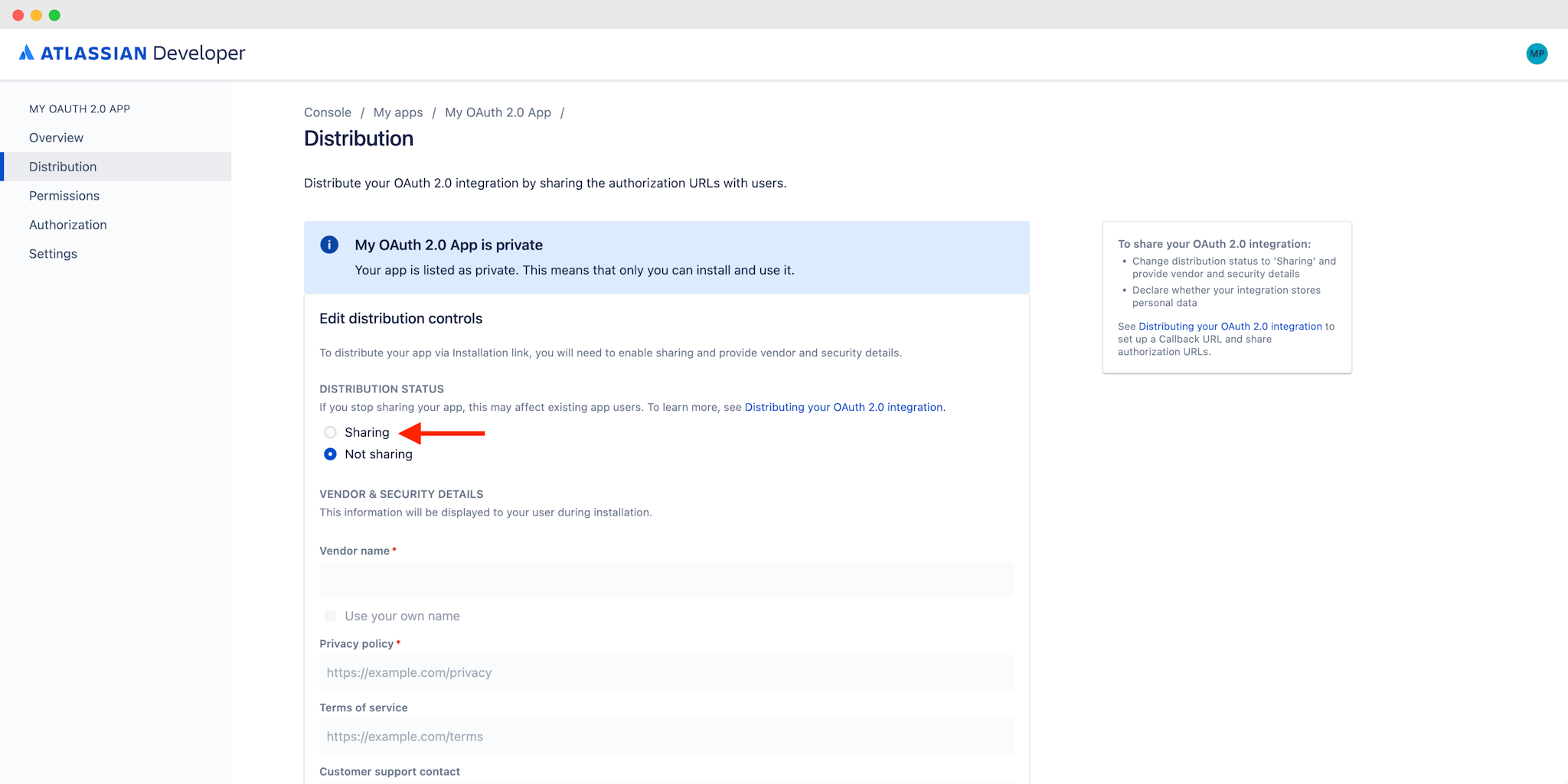 Atlassian OAuth2 distribution sharing form